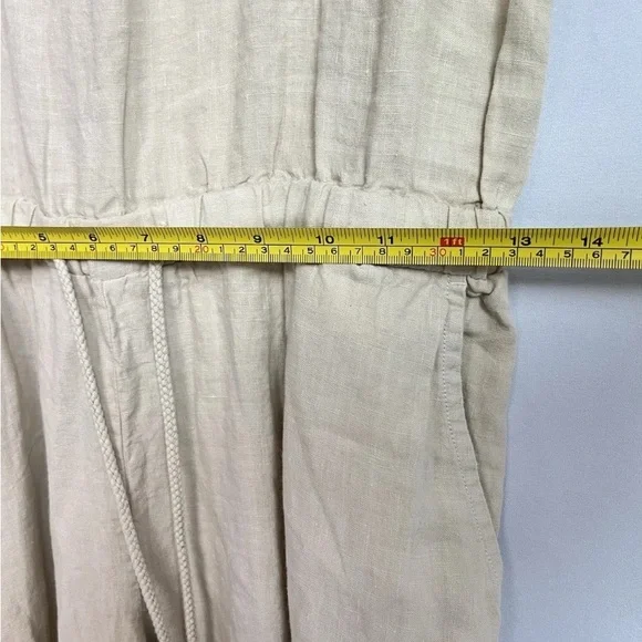 Cloth & Stone Sz M Jumpsuit Linen Drawstring Wide Leg Crop Natural Tan Lagenlook - Picture 12 of 16